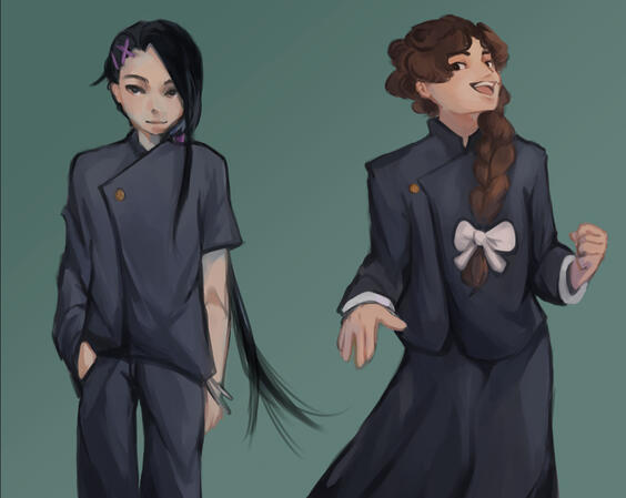 Original characters Harue (left), Hoya (right). Made for the Jujutsu Kaisen universe.